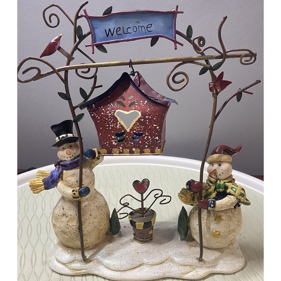Home Interiors Welcome Snowman Christmas Ceramic votive tealight holder10x7.5x3" - Picture 1 of 12
